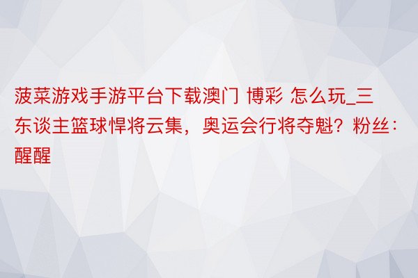 菠菜游戏手游平台下载澳门 博彩 怎么玩_三东谈主篮球悍将云集，奥运会行将夺魁？粉丝：醒醒